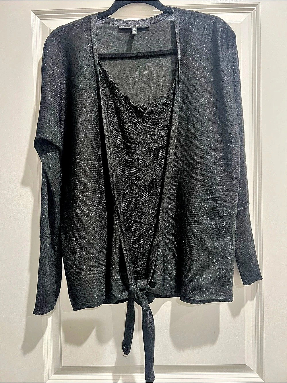 White House Black Market Black Lace Tie-Front Cardigan and Lacy Tank